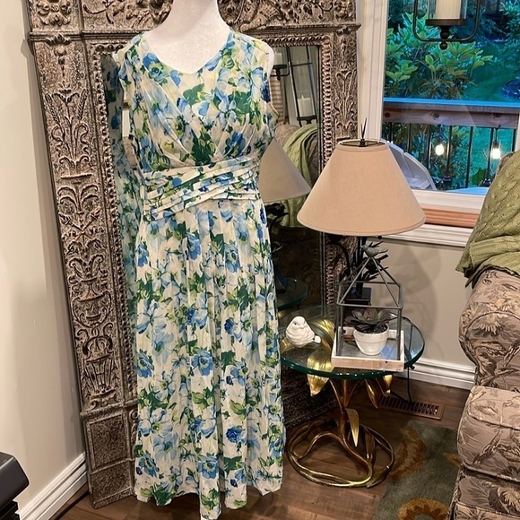 Midi silk/cotton/poly  blend V neck side zip sleeveless floaty dress NWT - Picture 2 of 12